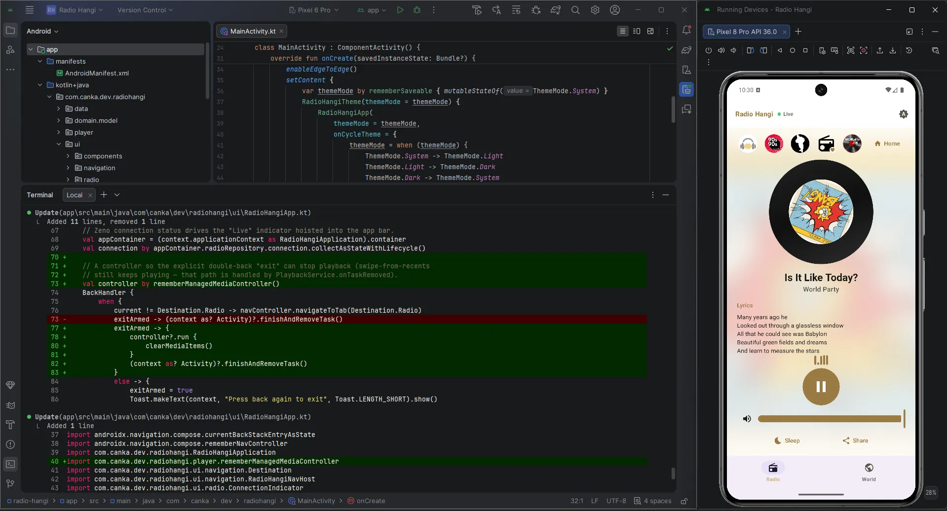 Android Studio, Claude Code და emulator გვერდიგვერდ — Radio Hangi-ის განვითარება